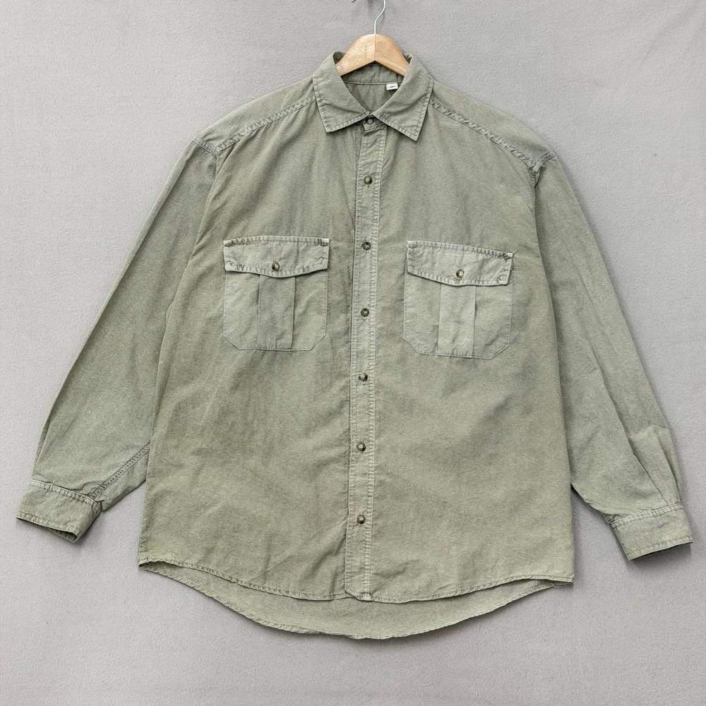 Vintage Gramicci Fishing Shirt Mens Medium Sage Vented Long Sleeve Nylon USA 90s